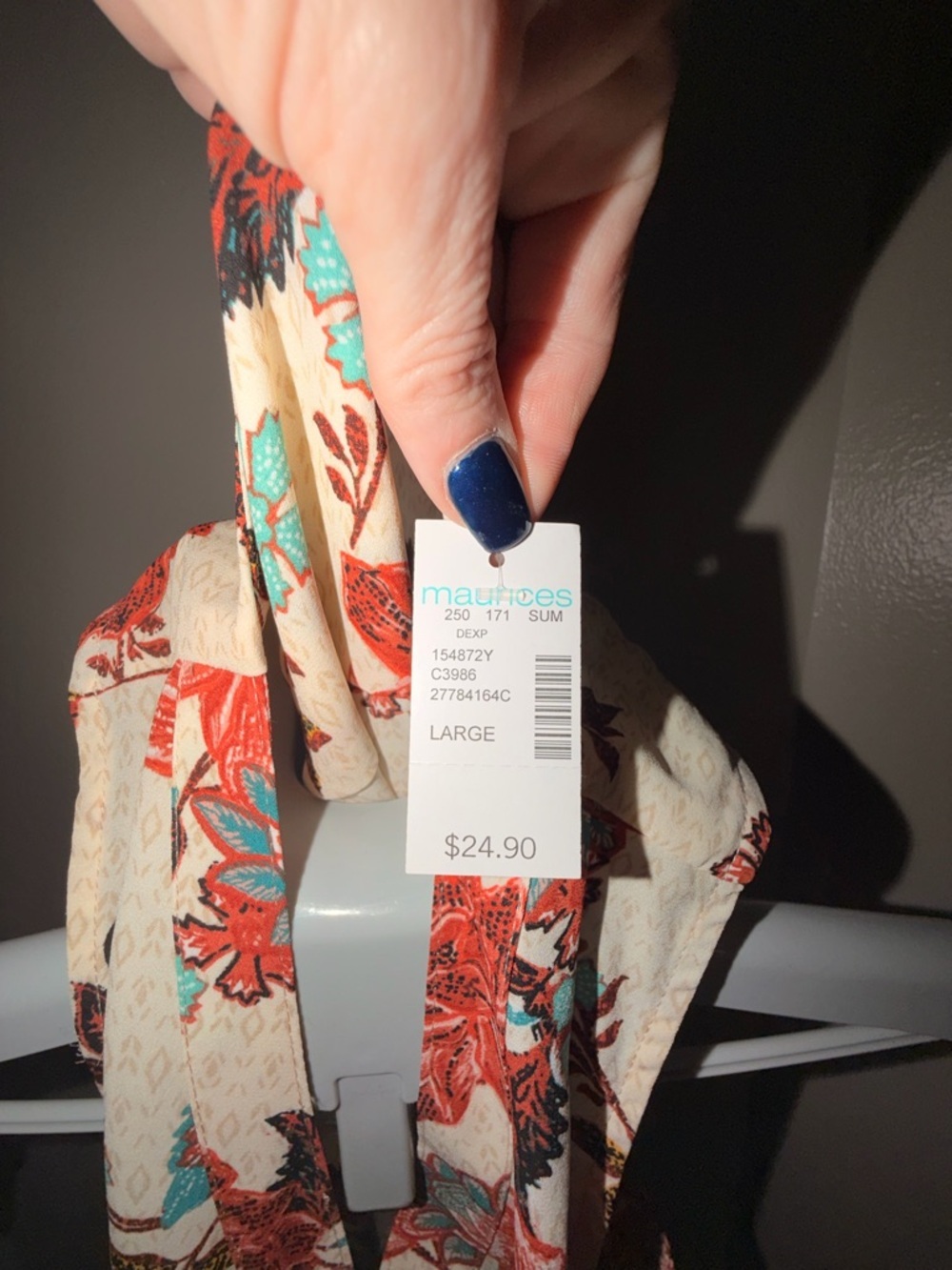 Maurices Cream Blouse with Coral & Teal Floral Print - Picture 4 of 6